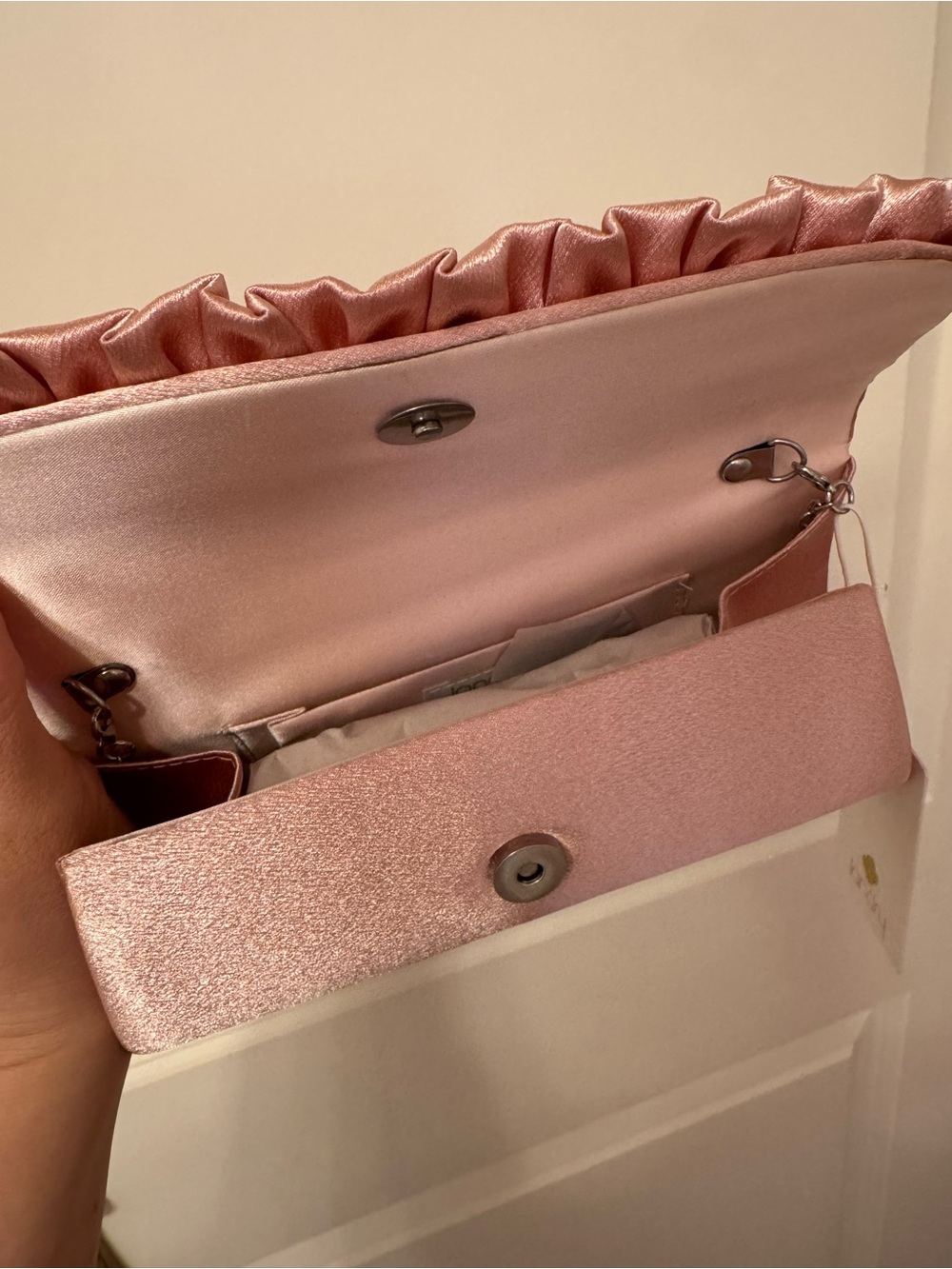 Pink Ruffled Satin Clutch - Picture 2 of 4